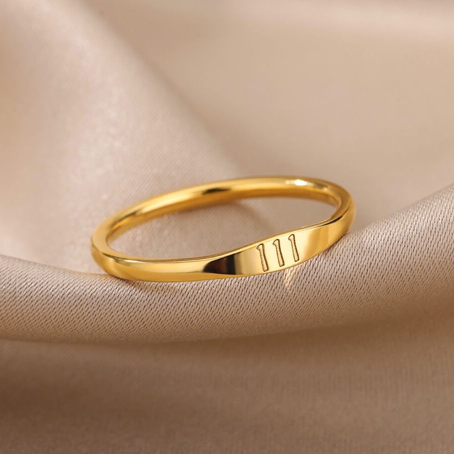 Kaijiang Cincin Emas 111 222 333 444 555 666 777 888 999 Angel Number แหวนผู้หญิงผู้ชาย Tiny Angel N
