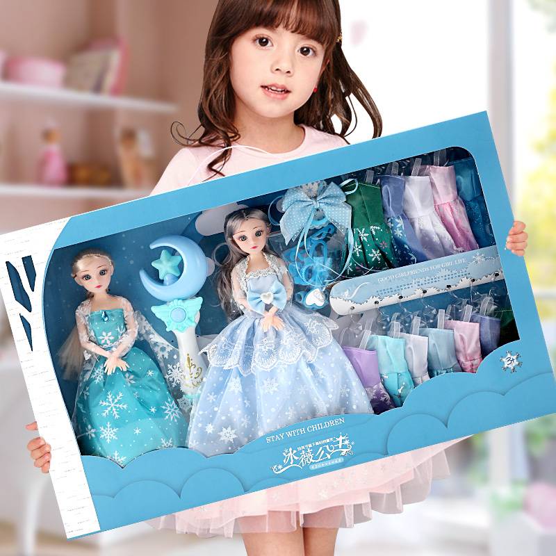 ชุดกล่องของขวัญ ตุ๊กตาบาร์บี้ เอลซ่า เจ้าหญิงหิมะ น้ําแข็ง เอลซ่า ขนาดใหญ่ แบบเปลี่ยน สําหรับครอบครัว
