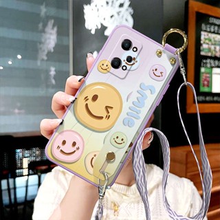 ใหม่ เคสโทรศัพท์มือถือ ซิลิโคนนิ่ม กันกระแทก ลายหน้ายิ้ม พร้อมสายคล้อง สําหรับ Realme GT2 GT2Pro GT