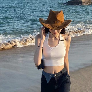 หมวกเดินป่า Seaside BeachWest Cowboy Desert Sun Protection Hat ทัวร์ถ่ายภาพชายคาฤดูร้อนเดินป่าวินเทจปีนเขาหมวกกันแดด