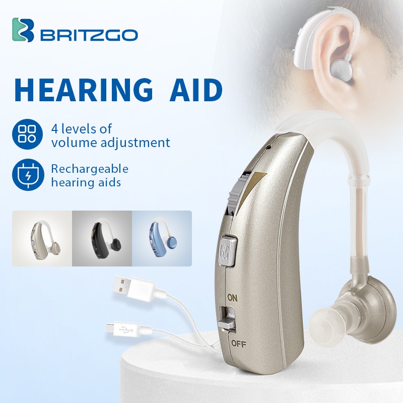 Britzgo เครื่องช่วยฟัง Type-C ลดเสียงรบกวน แบบชาร์จไฟได้ ปรับได้ 4 โหมด Vhp-1301