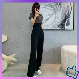 กางเกงทํางานผู้หญิง Suspenders Summer Womens Wide Leg Pants 2022 New Drape เอวสูง บาง กางเกงตรงพร้อมเสื้อยืด ชุดแฟชั่น