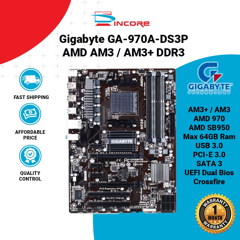 เมนบอร์ดซ็อกเก็ต Gigabyte GA-970A-DS3P DS3 D3 AM3+ AM3 DDR3 AMD 970A-DS3P 970A-DS3 970A-D3 FX Phenom