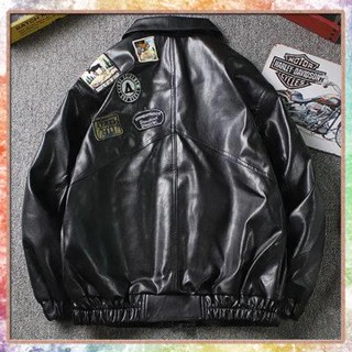 jacket leather ยุโรปและอเมริกาถนนแนวโน้มหนังแจ็คเก็ตผู้ชายแจ็คเก็ตแฟชั่นแบรนด์ INS เครื่องบินทิ้งระเบิดแจ็คเก็ตฤดูใบไม้ร่วงหลวมรถจักรยานยนต์ชุดด้านบน