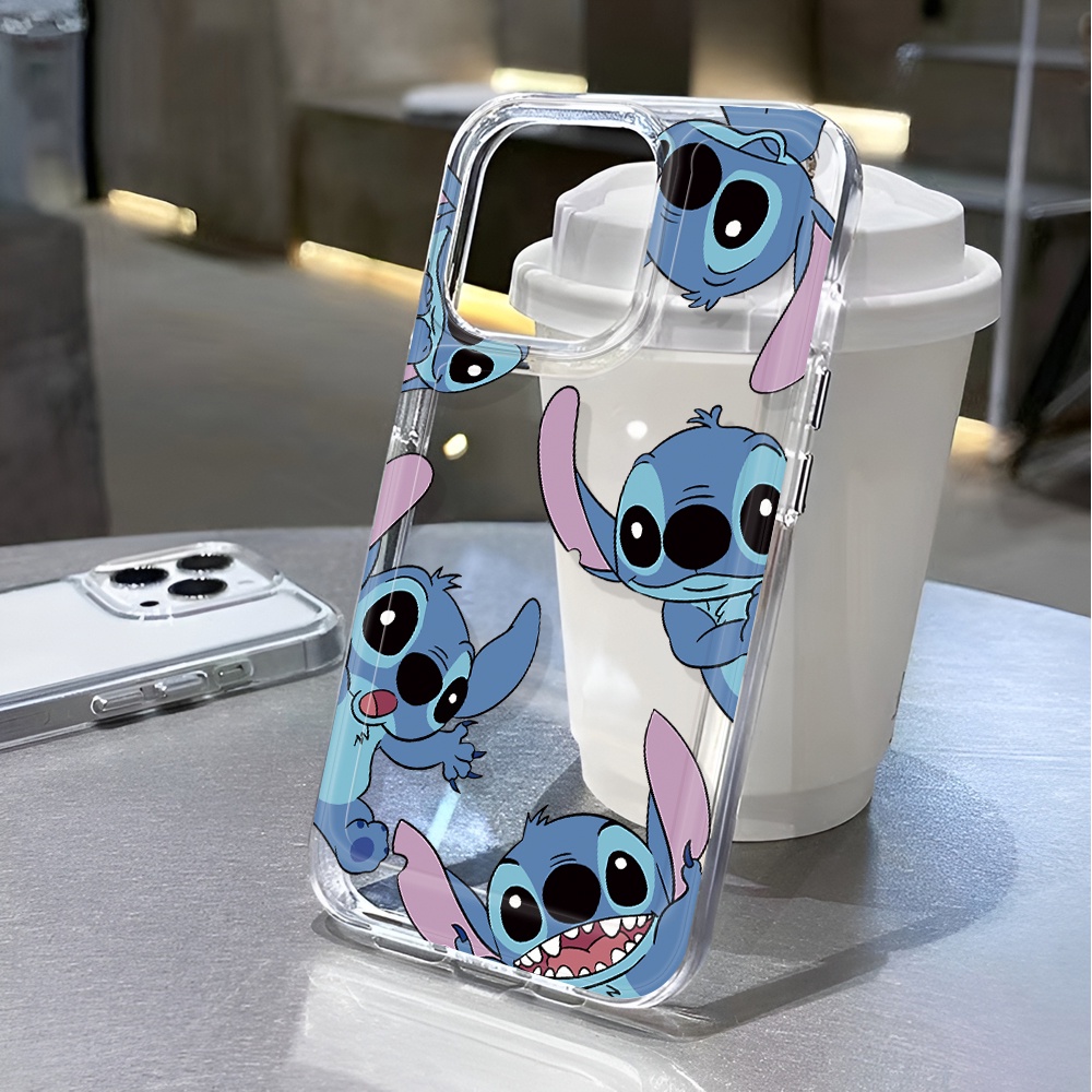 เคสโทรศัพท์มือถือ แบบใส กันกระแทก ลายการ์ตูน Stitch สีฟ้า สําหรับ iphone 15 pro max 14 11 13 12 7 8 Plus X XR XSMax
