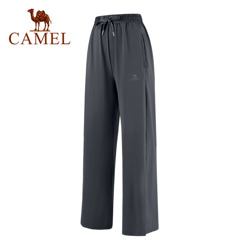 Camel กางเกงขากว้าง ผ้าเรยอน เอวสูง ทรงตรง แบบยืดหยุ่น สําหรับผู้หญิง