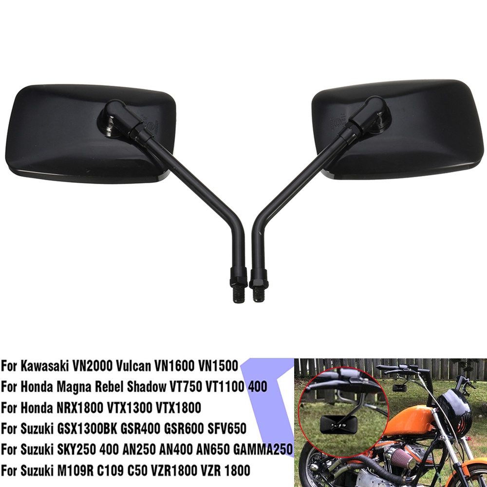 รถจักรยานยนต์สีดําสี่เหลี่ยมผืนผ้ากระจกมองข้าง 10 มม.สําหรับ Honda Magna Rebel Shadow VT750 VT1100 400 NRX1800 VTX1300 VTX1800