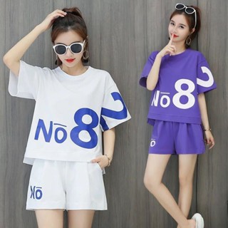 พร้อมส่ง ชุดกีฬา เสื้อแขนสั้น กางเกงขาสั้น พิมพ์ลาย ทรงหลวม แฟชั่นฤดูร้อน สําหรับผู้หญิง 40-100 กก. DYXS