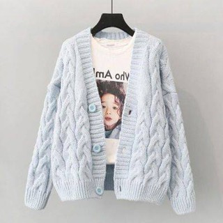 coatsweater 2022เสื้อคาร์ดิแกนต้นฤดูใบไม้ผลิใหม่หลวมความยาวปานกลางเสื้อสเวตเตอร์สไตล์เกาหลีสำหรับผู้หญิงเสื้อสเวตเตอร์ถักขนสัตว์หนาสไตล์ชิวๆเสื้อนักเรียน