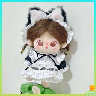 ตุ๊กตา 10cm ชุดตุ๊กตา 10cm ตุ๊กตา 10 ซม./20 ซม. ผ้าฝ้ายตุ๊กตาสีดําและสีขาวแมวหูแม่บ้านชุดตุ๊กตาน่ารักเปลี่ยนเสื้อผ้า