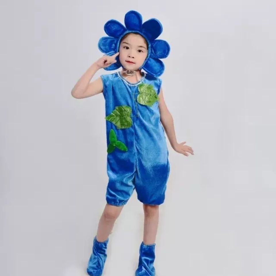 ชุดดอกไม้เด็กสีเหลือบรุ้งดอกไม้เครื่องแต่งกายเต้นรําเด็กซันโฟลเด็กดอกไม้นีออน七叶色花卉绿植物ดอกไม้的彩色花园艺表服装. - รูปที่ 3