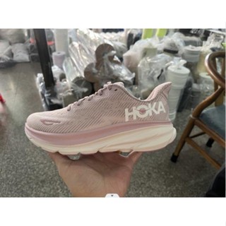 [พร้อมส่ง] Hoka ONE Clifton 9 รองเท้าผ้าใบ รองเท้าวิ่ง ดูดซับแรงกระแทก สีชมพู สีขาว 2023