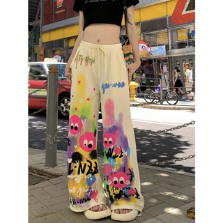 Zhien พร้อมส่ง กางเกงขากว้าง เอวสูง ทรงหลวม แบบผูกเชือก สําหรับผู้หญิง