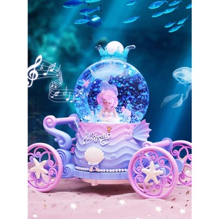 ไขลานกล่องดนตรี กล่องดนตรี Dream Mermaid Carriage Crystal Ball Girl Music Box ปราสาทเจ้าหญิงหมุนกล่องดนตรีของขวัญวันหยุดสําหรับเด็ก