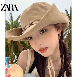 หมวกเดินป่า Zara ตะวันตกคาวบอยหมวกผู้หญิงฤดูร้อนปีกใหญ่ตั้งแคมป์หมวกเดินป่าป้องกันรังสียูวีหมวกชาวประมงหมวกป้องกันแสงแดด