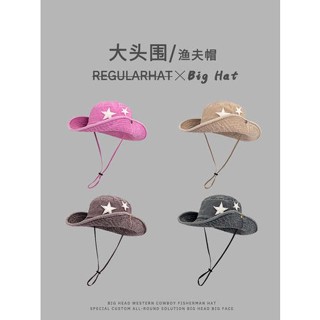 หมวกเดินป่า Big Head Wai Vintage Star Western Cowboy Fisherman Hat ผู้หญิงฤดูใบไม้ผลิและฤดูร้อนร่มเงากันแดดกลางแจ้งแคมป์ปิ้ง Mountaineering Bat Man