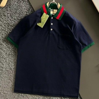 Gucci ins เสื้อโปโลแขนสั้น คอปก สีตัดกัน สไตล์ยุโรป หรูหรา เรียบง่าย เหมาะกับฤดูร้อน