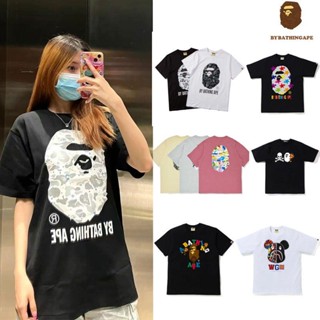 Bape เสื้อยืดคอกลม แขนสั้น พิมพ์ลายปลาฉลาม มีซิป ทรงหลวม สไตล์ยุโรป และอเมริกา แฟชั่นฤดูร้อน สําหรับผู้ชาย คู่รัก