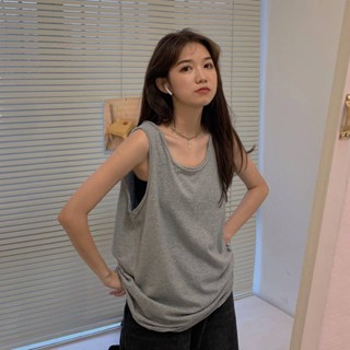 sisterfabric เสื้อกล้ามสายเดี่ยวสำหรับผู้หญิงเสื้อยืดแขนกุดแบบยาวใส่ด้านในใส่ด้านนอกเสื้อตัวในความยาวปานกลางทรงหลวมสไตล์ฮ่องกงอินเทรนด์