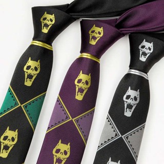 เนคไท เวอร์ชันภาษาญี่ปุ่น JOJO Kira Yoshikage Bizarre Adventure Skull Black Zipper Tie Womens Anime DK Hand Tie-Tie-Man