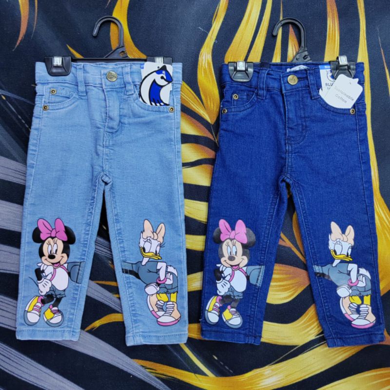 Seluar Jeans Budak Minnie Mouse Mickey Mouse กางเกงยีนส์เด็ก กางเกงเด็ก Unisex ปรับได้