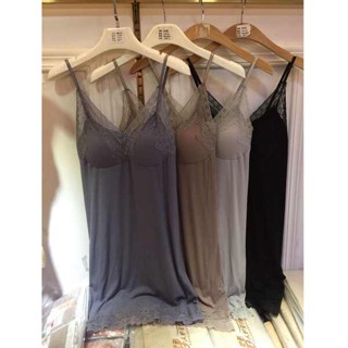 ชุดนอนสาวอวบ ชุดนอนสายเดี่ยว Modal breasted nightdress womens spring/summer 2021 V-neck suspenders เซ็กซี่ลูกไม้ขอบถ้วยรวมชุดนอนกระโปรง