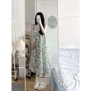 ชุดนอนสายเดี่ยว ชุดนอนสาวอวบ หน้าอก- cushioned nightdress womens thin summer suspender pajamas loose cute sweet princess dress loungewear set