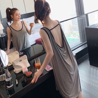 ชุดนอนสาวอวบ ชุดนอนสายเดี่ยว Modal แขนกุด backless เซ็กซี่ nightdress ฤดูร้อนระงับบางล่อลวงความงามกลับสุทธิเสื้อกั๊กสีแดงชุดนอนผู้หญิงฤดูใบไม้ผลิและฤดูใบไม้ร่วง