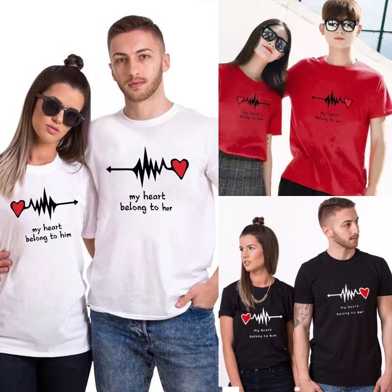 BAJU VIRAL MY HEART BELONGS TO HIM และ HER PREMIUM QUALITY ผ้าฝ้าย 100%