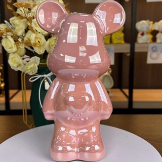 กระปุกออมสิน กระปุกออมสินแบบเปิดไม่ได้ 28cm Internet celebrity violent peach heart bear ceramic electroplated bear TV cabinet piggy bank ins high value ornament กระปุกออมสิน