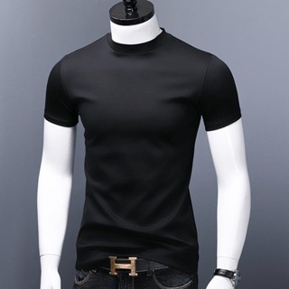 Wmgfz เสื้อยืดคอกลม แขนสั้น ผ้าฝ้าย คอเต่า สีพื้น ขนาดเล็ก สําหรับผู้ชาย