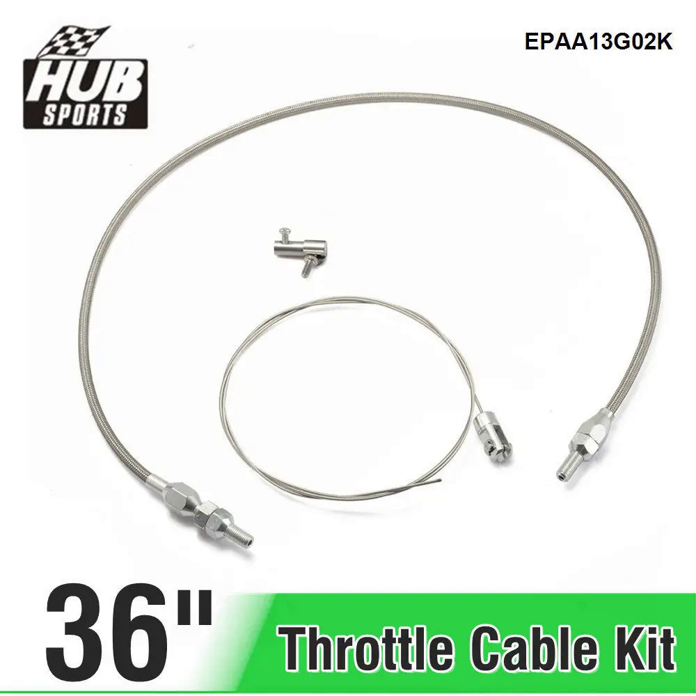 HUB กีฬา 36 นิ้วคันเร่งแก๊สชุด SS ถักสําหรับ 97-07 Chevrolet/Chevy LS1 เครื่องยนต์ 4.8L 5.3L 5.7L 6.
