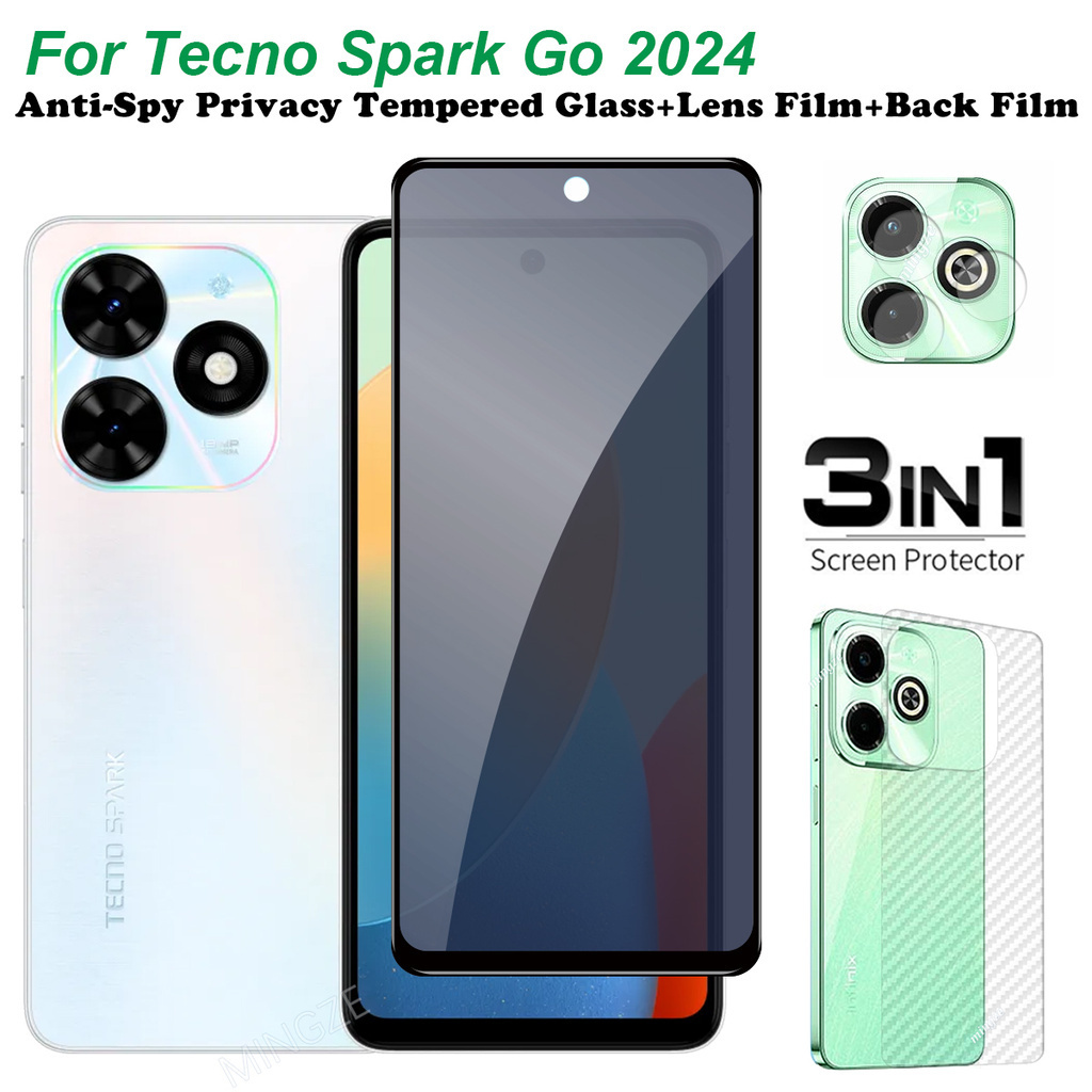 3-in-1 Tecno Spark GO 2024 ฟิล์มกระจกนิรภัยกันรอยหน้าจอ และฟิล์มกันรอยด้านหลัง และเลนส์ เพื่อความเป็