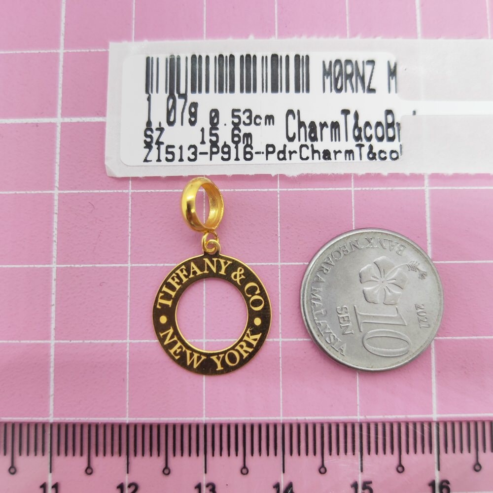 Gold916, Locket Pdr Charm T &amp;co Round Brd 1.3 ซม . ถึง 1513 P419 0.53