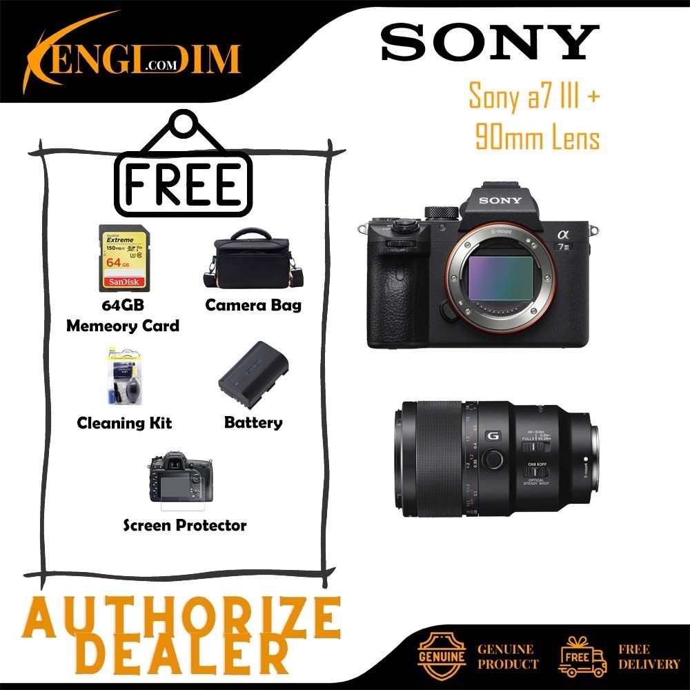 Sony Alpha a7 III A7III A7M3 กล้องดิจิตอล Mirrorless พร้อมเลนส์ Sony FE 90 มม. f/2.8 Macro G OSS