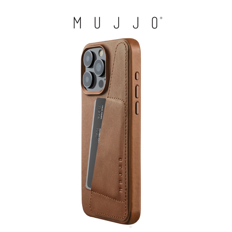 Mujjo Full Leather Wallet Phone Case Cover Casing iPhone 15 / 15 Plus / 15 Pro / 15 Pro Max - Dark T