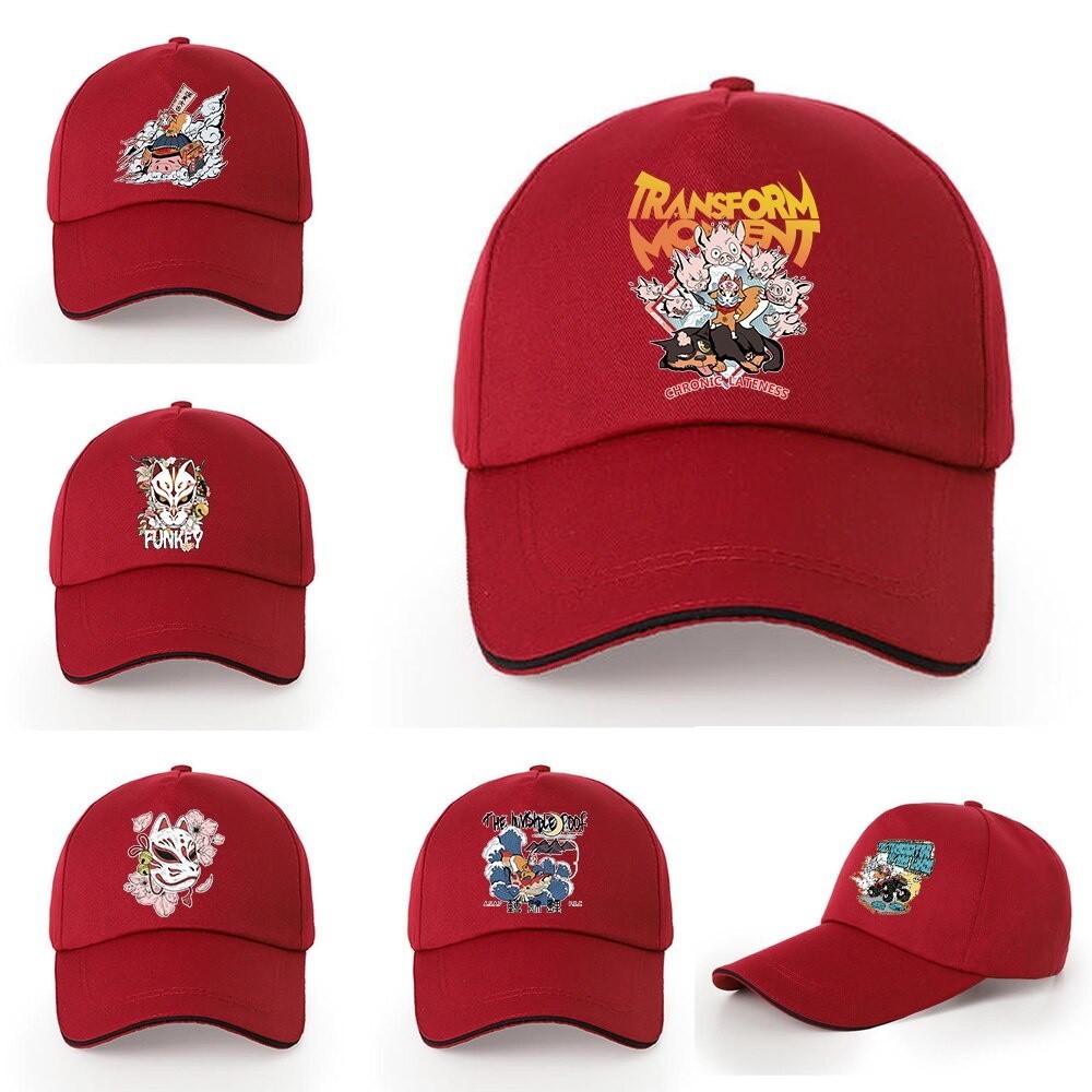 Red Cotton Baseball Cap Men Women Mask Print Snapback Hats Leisure Trucker Caps Unisex Hip Hop Hats 