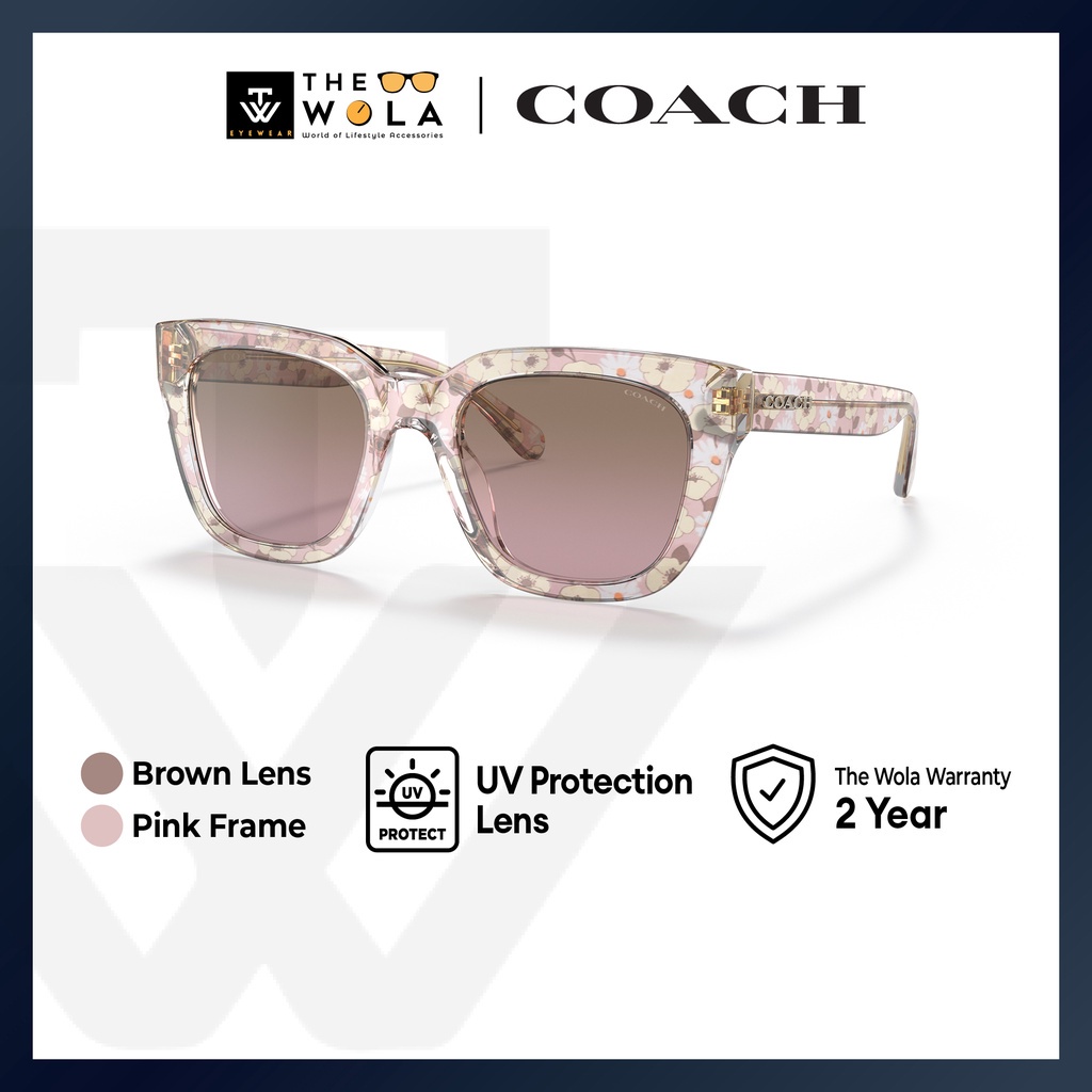Coach แว่นตากันแดด กรอบสี่เหลี่ยม ลายดอกไม้ สีชมพู สําหรับสตรี - HC8318