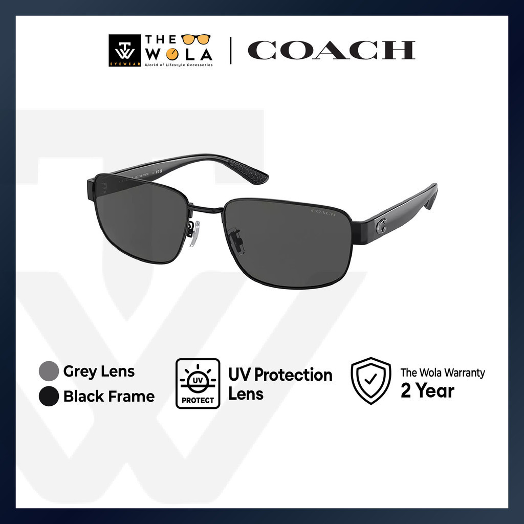 Coach แว่นตากันแดด กรอบโลหะ ทรงสี่เหลี่ยมผืนผ้า สีดํา สําหรับผู้ชาย - HC7149