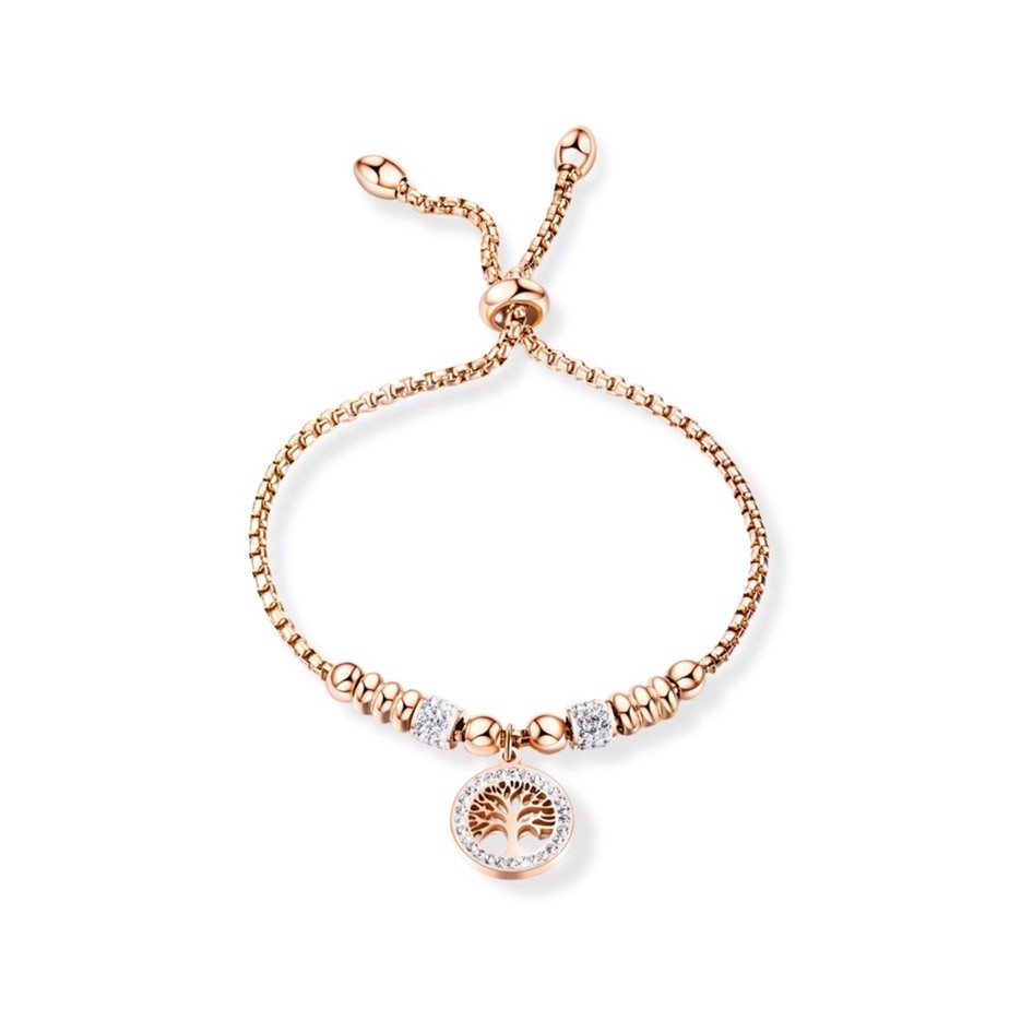 CELOVIS Eden Family Tree of Life with Rhinestones Pendant Beaded Ball Chain Bracelet in Rose Gold