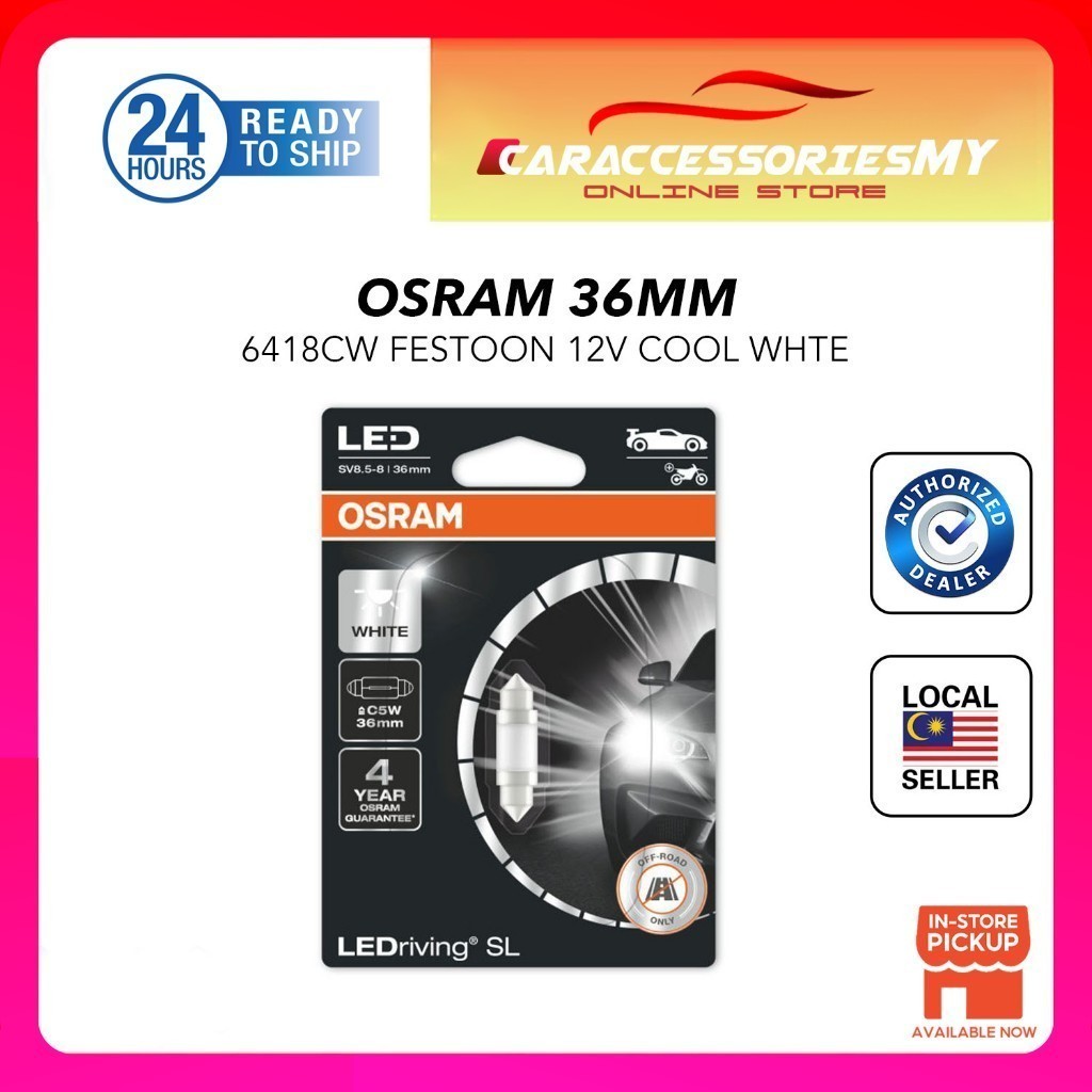 Osram Led Festoon 36mm 12V Cool White หลอดไฟภายในรถ 6000k 6418 10x36 LEDriving WHITE