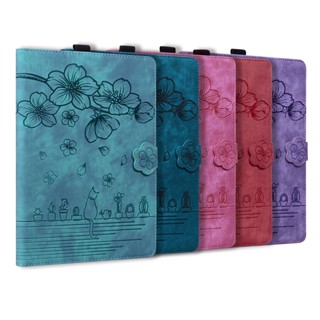 เคสหนัง ฝาพับ ลายนูน รูปแมว ซากุระ หรูหรา สําหรับ Lenovo Tab P12 12.7 นิ้ว