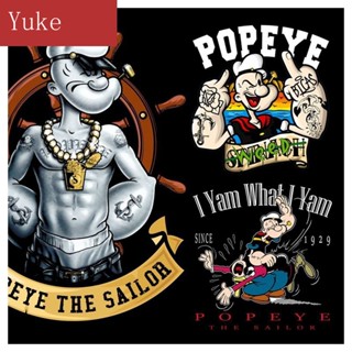 Popeye เสื้อยืด ผ้าฝ้ายแท้ พิมพ์ลายการ์ตูน Popeye ทรงหลวม ขนาดใหญ่ สไตล์ยุโรป และอเมริกาเรโทร