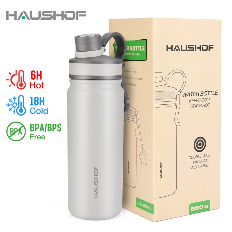 Haushof แก้วกระติกน้ําร้อน สเตนเลส มีฉนวนกันความร้อน 4 สี พร้อมหูจับ และหลอดดูด 680 มล.