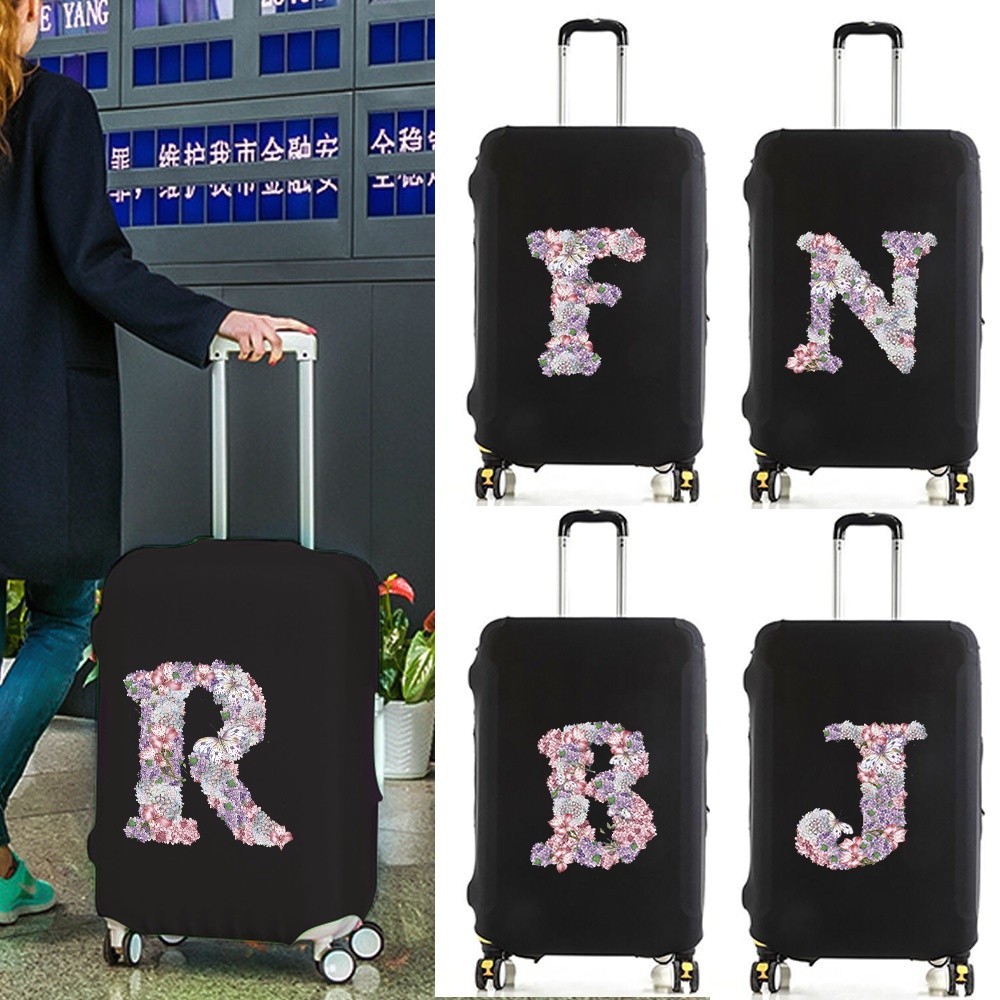 ผ้าคลุมกระเป๋าเดินทาง Rose Flower Letter Elastic Baggage Cover เหมาะสําหรับ 18 ถึง 25 นิ้วกระเป๋าเดิ