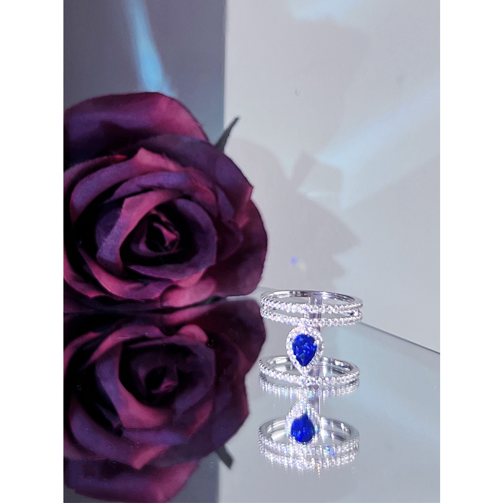 2022s925 เงินหนึ ่ งกะรัตลูกแพร ์ รูปร ่ าง Tanzan Blue 5 7 แหวนหยดน ้ ...