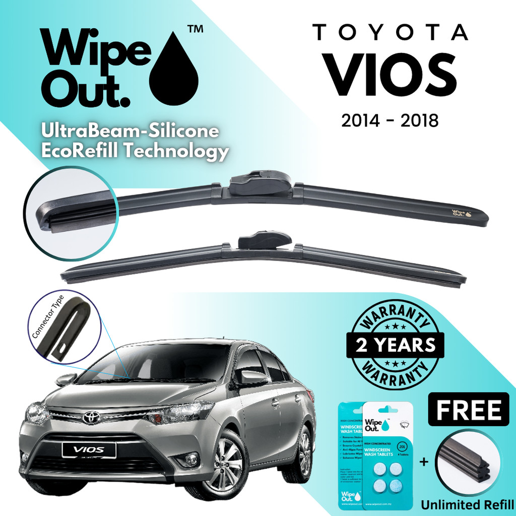 ที่ปัดน้ำฝน [PREMIER] WipeOut UltraBeam Silicone EcoRefill-Technology Wiper Toyota Vios 2014 - 2018 (ชุดหน้า)