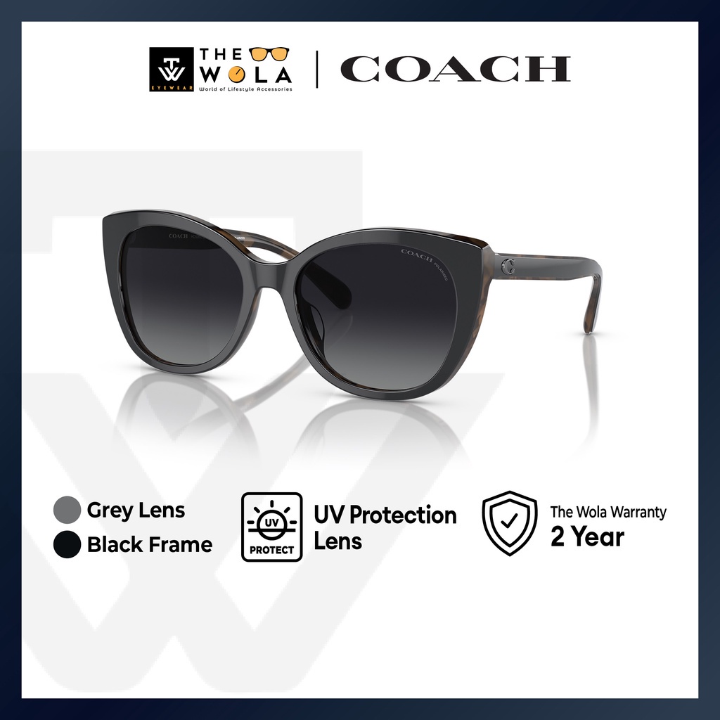 Coach แว่นตากันแดด กรอบแคทอาย สีดําอะซิเตท สําหรับสตรี - HC8365U