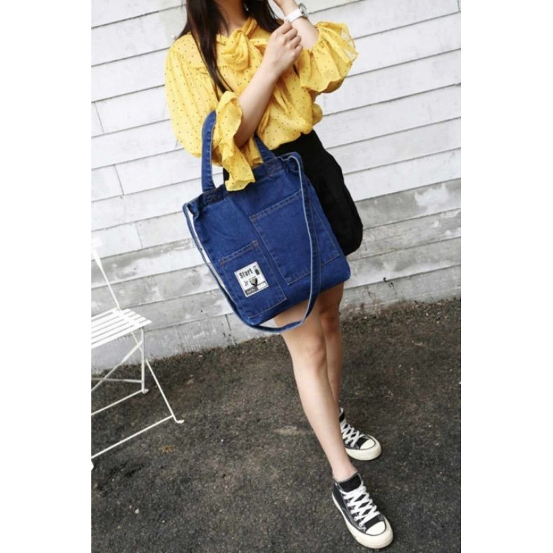 Tote Bag Messenger Bag Study Jeans Poket