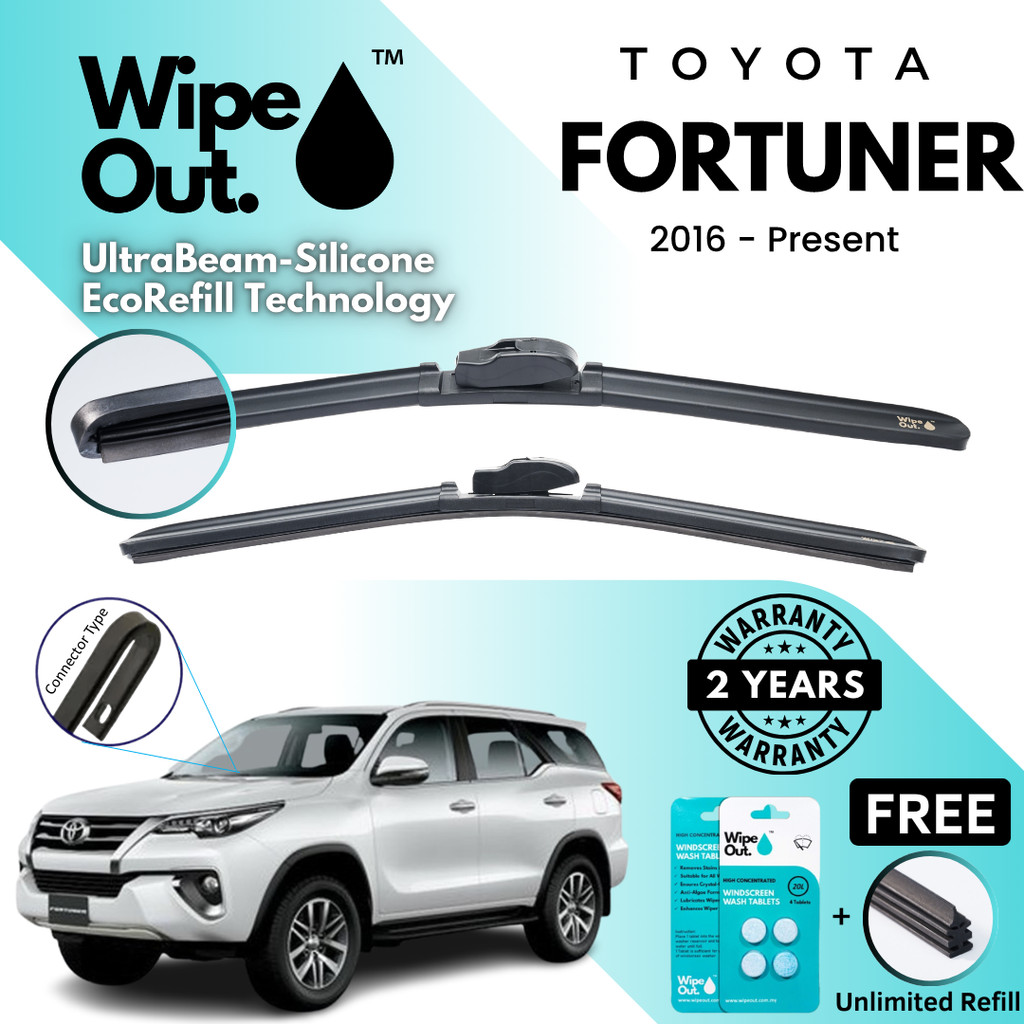 ที่ปัดน้ำฝน [PREMIER] WipeOut UltraBeam Silicone EcoRefill-Technology Wiper Toyota Fortuner 2016 – ปัจจุบัน (ชุดหน้า)